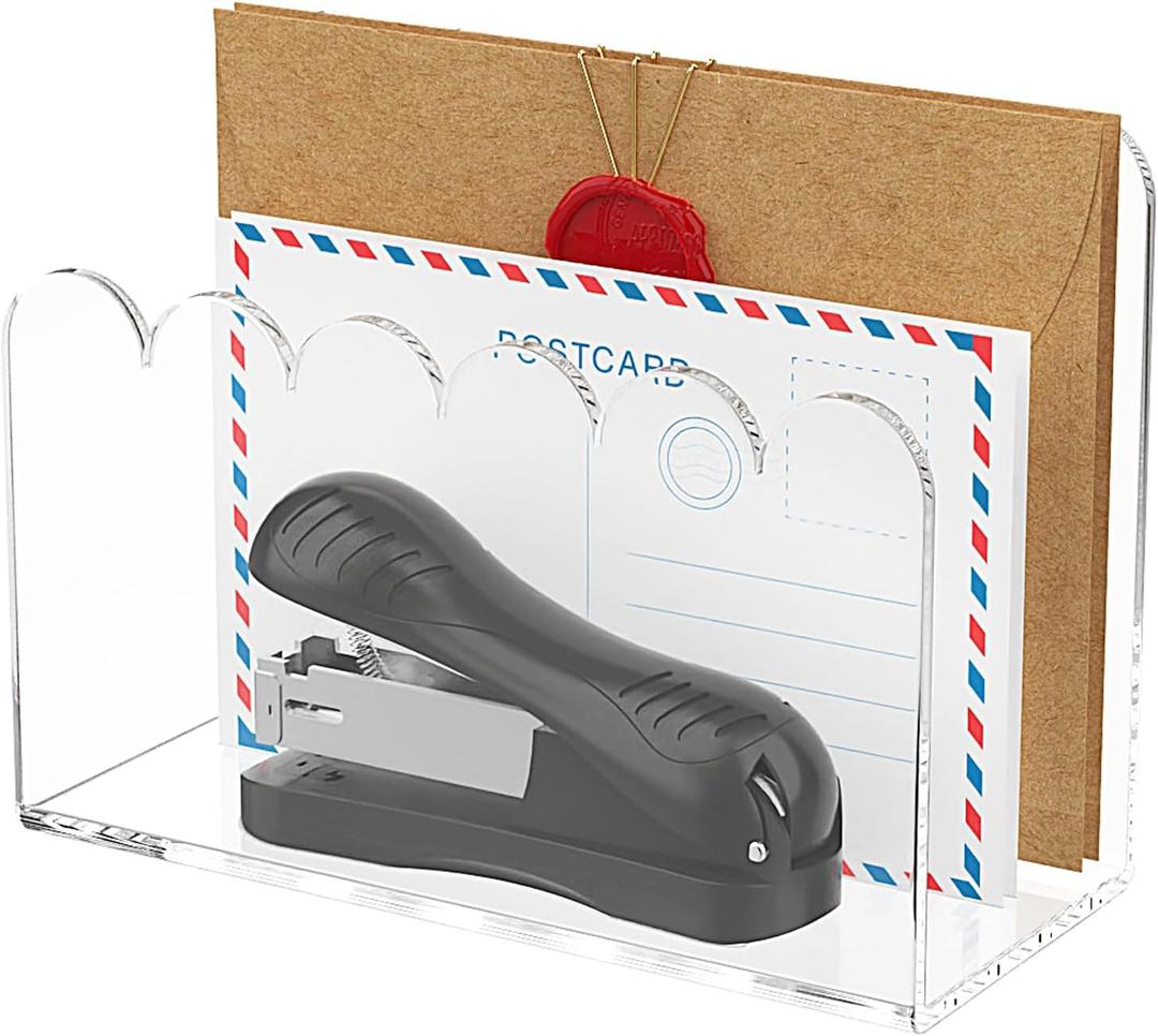 YAGELI 1-Slot Acrylic Mail Organizer for Desktop  Scalloped Clear Document Sorter, Vertical File Holder for Office/Home, Space-Saving Desk Organizer for Letters,Envelope,Bills,Stationery