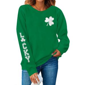 KIMSOONG St. Patrick's Day Sweatshirt for Women Sequins Shamrock Print Shirts Long Sleeve Crewneck Pullover Tops (Small, Green)