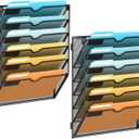 SUPEASY Wall File Organizer Mesh Office Mail Holder, Hanging Wall Organizer Magazine Rack for Office Black, 6 Tier, 2Pack