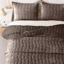 DOWNCOOL Velvet Quilt Set Queen Size, 3 Pieces Soft Lightweight Quilted Velvet Bedspread Coverlet Bedding with 2 Pillow Shams for All Season, Mocha Brown, Full/Queen
