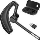 Wireless Bluetooth Headset for Work With Built-in Microphone 500mAh Charging Case USB Dongle Call Noise Canceling Mic for PC Computer, Laptop, Cell Phones, Remote Work, Call Center, Trucker Work