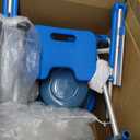 Shower Chair with Wheels Folding Armrests Can Be Upturned Rolling Shower Wheelchair Bedside Commode Chair Toilet with Detachable Bucket for Seniors and Disabled, Weight Capacity 330lbs (Blue)