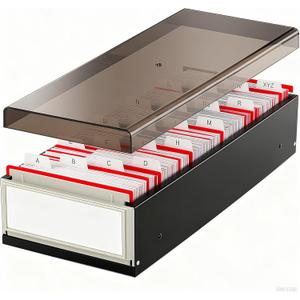 Business Card Holder for Desk, 800 Capacity Plastic Business Card Organizer Box, Desktop 3.5x2.2in Credit Flash Gift Cards Holder File Box Storage, A-Z Tabs, Metal Structure, Black