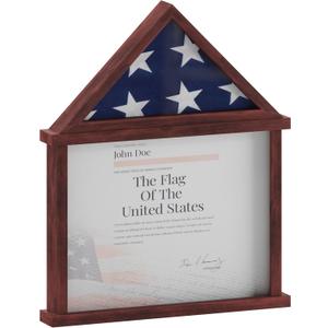 Flash Furniture Quincy Flag and Certificate Display Case, Solid Pine Wood Flag Shadow Box Fits 3x5 Folded Flag, Mahogany Finish