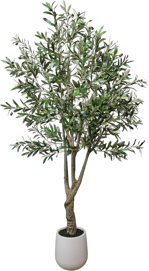 7Ft Olive Tree Artificial Indoor Faux Olive Tree with Elegant Large Planter