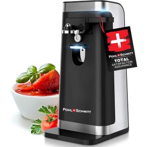 POHL SCHMITT Electric Can Opener, Easy Push Down Lever, Knife Sharpener, Bottle Opener & Built-In Cord Storage, Opens All Standard-Size and Pop-Top Cans, Black