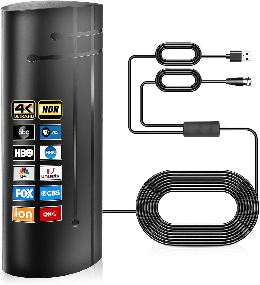 Mingtak 2026 Upgraded TV Antenna Indoor Outdoor, 3200+ Miles Range Amplified Digital TV Antenna for SmartTV and All OlderTV - 36ft HD Cable - 300+ Channels - Support 4K 8K 1080p and Other Resolutions (Black)