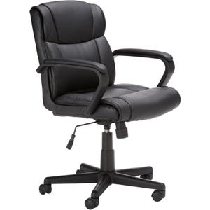 Amazon Basics Office Task Chair with Adjustable Height, 360 Swivel, Padded Armrests, Mid-Back, Rolling, 275 Pound Capacity, 24.2"D x 24"W x 34.8"H, Black Faux Leather