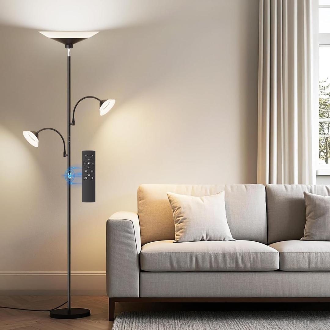 SIBRILLE 3 Way Torchiere Floor Lamp - 42W Dimmable LED Tree Standing Lamp with Remote, 2300LM, Color Changing, Brightness Adjustable, 72" Tall Bright Floor Lamp for Living Room Bedroom Office
