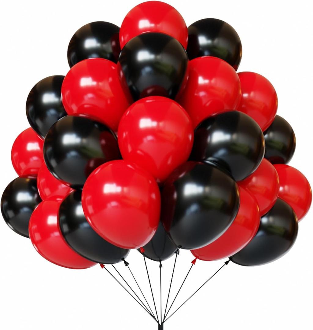 Red and Black Latex Balloons, 67 12 Inch Black and Red Party Balloons for Birthday, Graduation, BBQ Casino, Poker Card Party Decoration