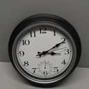 JoFomp Large Waterproof Outdoor Clock with Thermometer Combo - 16 inch Silent Non Ticking Quartz Battery Operated Wall Clock for Patio, Home, Pool, Garden, Porch, Deck (Silver, 16 Inch)