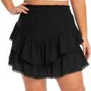 SEKINO Women's Plus Size Flowy Mini Skirts Casual Boho Ruffle Tiered Skorts Built in Shorts Beach Fashion Trendy Skirt (1X, Black)