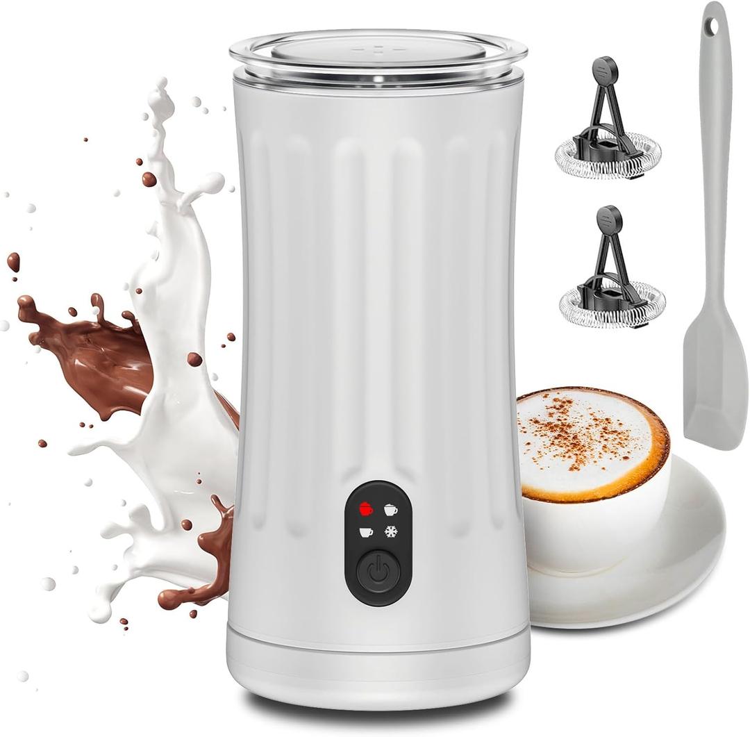 Ovetedot Milk Frother, 4-in-1 Electric Milk Frother and Steamer, Automatic Hot and Cold Foam Maker and Milk Warmer for Coffee, Latte, Cappuccino, Macchiato, Hot Chocolate(Pearl White)