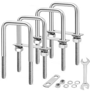 M10 Square U-Bolts 2 inch Wide 4 Sets 304 Stainless Steel Trailer U Bolts Clamp Include Wrench (M10x2-1/16 Wx 4-1/2"L)