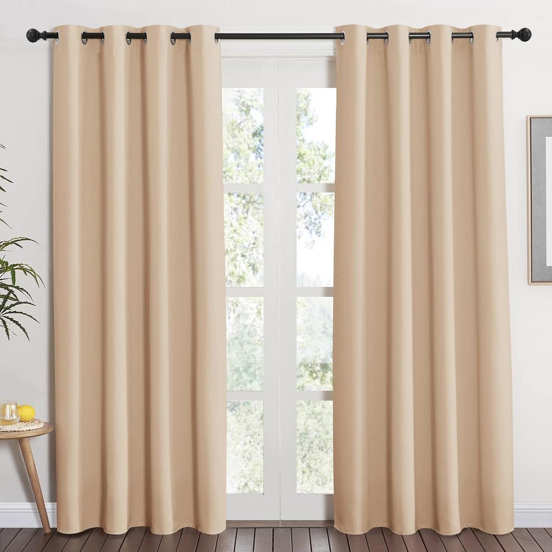 NICETOWN Room Darkening Biscotti Beige Curtain - Modern Design Light Reducing & Privacy Protection Short Window Drape/Drapery for Kid's Adult Room, 52x84 inches, 1 Piece,