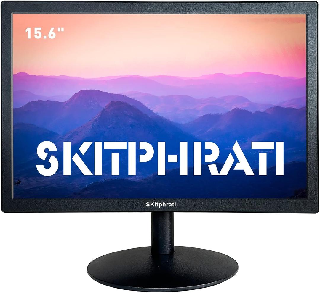 SKitphrati 15.6 Inch Small PC Monitor, FHD VA 1080P Desktop Display with 1920x1080 99% sRGB HDMI VGA Ports, 2 Hole Mounting, LED Monitor for PC, Laptop and Computer, Black
