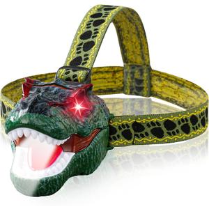 Dinosaur Headlamp for Kids T-Rex LED Flashlight with Roar Sound and Adjustable Headband Fun Kid Camping Gear Outdoor Headlamp Adventure Toy for Boys and Girls Ages 3-8 Gift