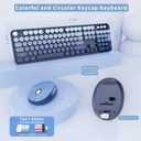 Wireless Keyboard and Mouse Combo, Ergonomic Full Size Typewriter Retro Round Keycaps Keyboard, Compatible with Windows, PC, Perfer for Home and Office Keyboards (Twilight Blue