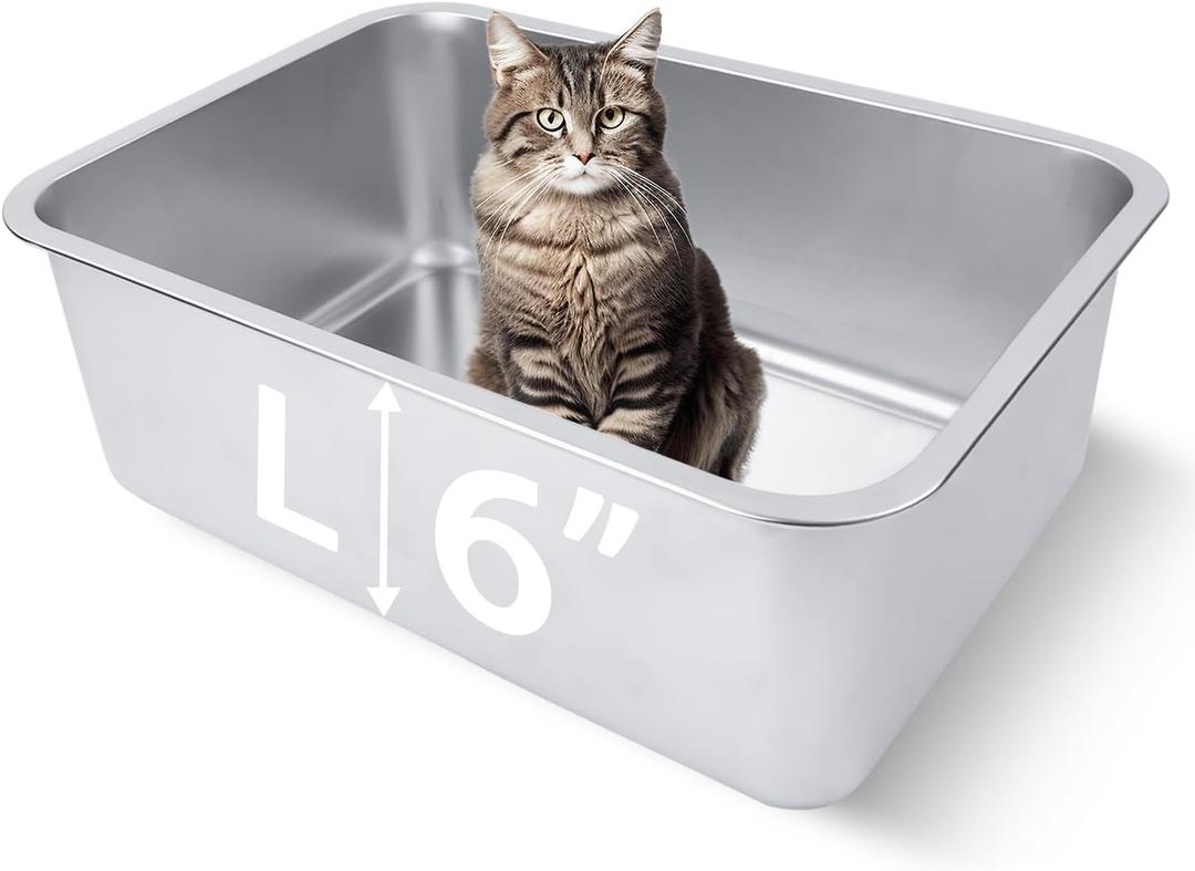 Stainless Steel Cat Litter Box for Adult Cats or Kitty/Kitten 18"x14"x6" Rust-Proof, High Side, Non Stick, No Smell, Easy to Clean Metal Cat Litter Box (Large:17.5"L x 13.6"W x 6"H)