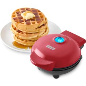 Dash Mini Waffle Maker- Compact Electric Iron for Creative Homemade Treats - Nonstick Surface - Easy-to-Clean - Perfect for Kids & Families - Red, 
