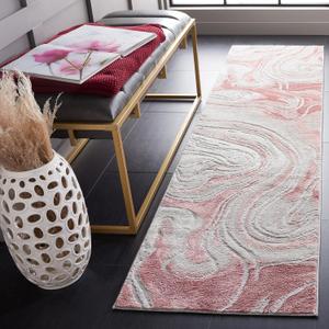 SAFAVIEH Meadow Collection Runner Rug - 2' x 8' Runner, Light Grey & Pink, Modern Abstract Design, Ideal for High Traffic Areas in Living Room, Bedroom, Dining (MDW553G-28)