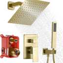 Rain Shower System with Handheld Shower, Bathroom Shower Faucet set 10 Inch Wall Mounted Bathroom Luxury Rainfall Mixer Shower Combo Set with Valve and Trim Kit, Brushed Gold