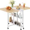Folding Dining Table, Movable Dining Table, Kitchen Table for Small Space, Foldable and Expandable Desk Furniture with 6 Wheels, for Dining, Living Room, Apartment, White and Natural