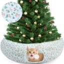 Woodland Christmas Cat Bed Tunnel 3ft x 3ft x 9.8in Winter Forest Under Christmas Tree Cat Donut Tunnels Snowman Reindeer Plush Peekaboo Cave Toy Collapsible 3 Way Xmas Gifts for Small Kitty