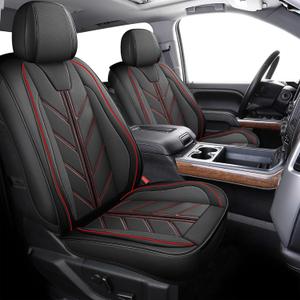 Pickup Seats Covers Compatible with Chevy Silverado 1500 GMC Sierra 2007-2024 Custom Trail Boss High Country LT LTZ SSV Waterproof Leather Seat Covers(Red_Line)
