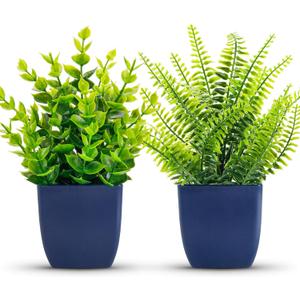 Der Rose 2 Pack Fake Plants Small Artificial Plants in Blue Pots Faux Plants Indoor for Home Room Bathroom Living Room Decor