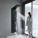 Black Shower Panel Modern Shower Tower System with Full Body Shower Jets System Handheld Spray Wall Mount Shower Panels Faucet