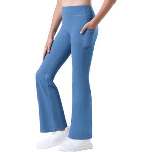 Stelle Girl's Flare Leggings with Pockets High Waisted Bootcut Yoga Pants Kids Dance Bell Bottoms Leggings (10-11 Years, Blue)
