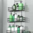 Over the Door Shower Caddy Hanging, 3 Tier Adjustable Shower Organizer with Soap Holder, Rustproof Bathroom Shelves Hanging on the Bathroom Glass Door, Matte Black (Style 4)