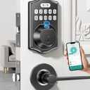 Smart Door Lock Set for Front Door with 2 Lever Handles: Keyless Entry via Fingerprint & Digital Keypad - Electronic Deadbolt App Control and Auto Lock for Easy Installation & Family Security (Black)