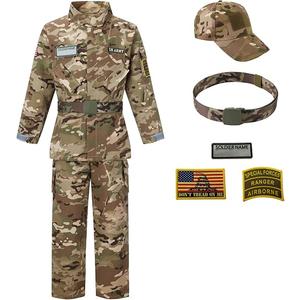 Army Costume for Boys,Kids Military Soldier Costume 7 Pcs Army Uniform Set with Hat Belt Patches,Kids Military Camouflage Outfit Dress Up for Halloween Role Play, Large