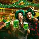 2 x 33 Ft Green St. Patrick's Day Tinsel Garland with Good Luck Green Golden Shamrock Clover for Party Decoration Supply