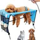 Pet Grooming Hammock for Small Dogs Cats Under 30 lbs, Stainless Steel Bracket, 30-Pound Weight Capacity, Foldable Dog & Cat Grooming Table for Nail Trimming, Bathing & Care