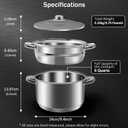 6 QT Stainless Steel Cookware Set, 3-Piece Multipurpose Stock Pot with Steamer Pot and Tempered Glass Lid, Stainless Steel Handle, Work with Gas Electric Induction Stove