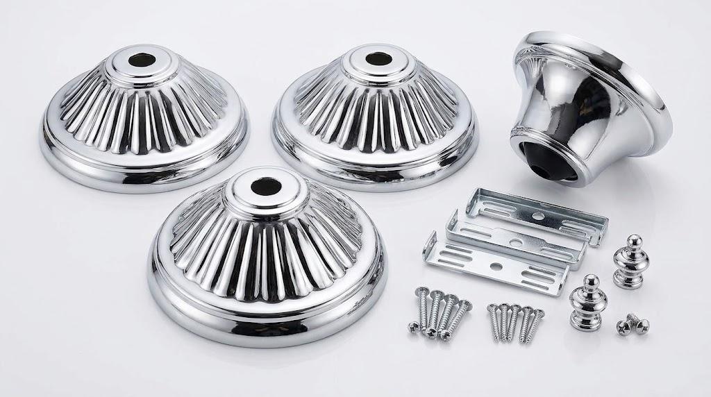 Chrome Fluted Ceiling Fan Canopy / Light Fixture Escutcheon Plates, Canopy Diameter: 4.7 in; Max Load: 45 lbs; Total Projection: 2.6 inches from the ceiling, 6pk
