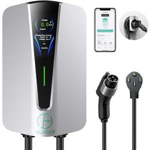 Level 2 EV Charger 48Amp, Indoor/Outdoor Electric Car Charger EVSE SAE J1772, NEMA 14-50 Plug, 25ft Cable, Start Charge Timer, WiFi Enabled