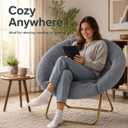 Simple Deluxe Cozy Chair, Faux Fur Saucer Chair for Bedroom, Comfy Foldable Moon Chair, Round Fluffy Chair for Living Room, Fuzzy Saucer Chairs for Adults Room, Gray