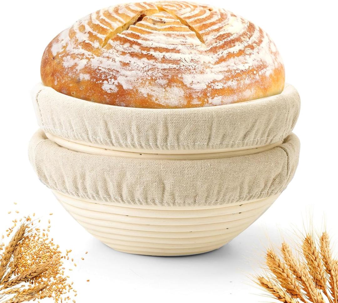 Banneton Bread Proofing Basket, 2 Pack 9inch Round Sourdough Banneton Baskets, Banneton Bread Basket for Sourdough Baking Supplies