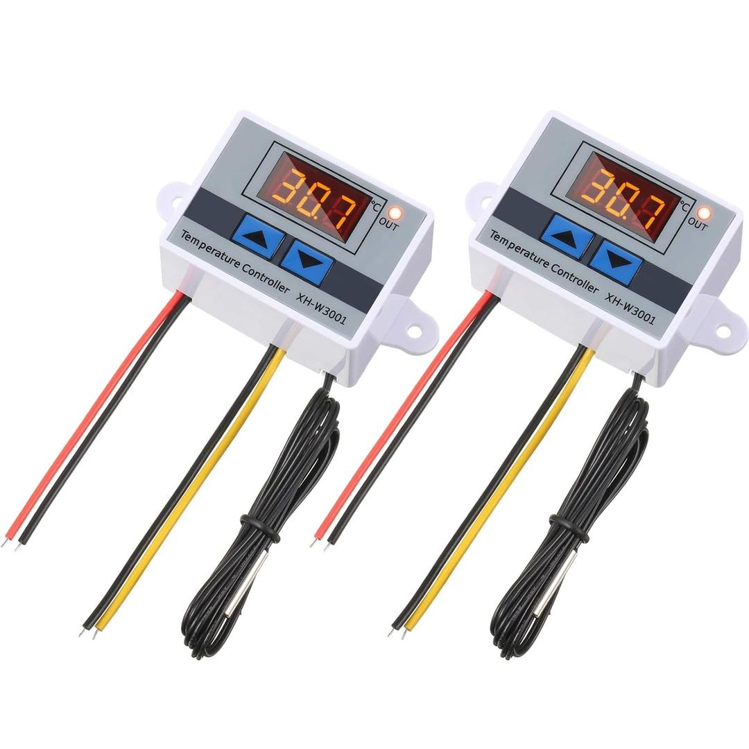 XH-W3001 Digital LED Temperature Controller Module Digital Thermostat Switch with Waterproof Probe Programmable Heating Cooling Electronic Thermostat Range from -50 to 110 (12V 10A 120W) (2 Pieces)
