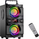 60W (80W Peak) Portable Bluetooth Speaker with Double Subwoofer Heavy Bass, Bluetooth 5.0 Wireless 100ft Outdoor Speaker, Support FM Radio, LED Colorful Lights, Stereo Sound, for Home, Party, Travel