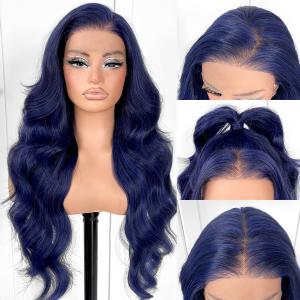 13x6 Glueless Blue Body Wave Lace Front Wig Pre Plucked Synthetic Dark Blue HD Lace front wig for fashion women transparent lace front wig for cosplay party