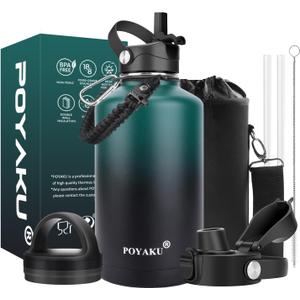 Water Bottle Insulated 32oz 40oz 64oz 128oz Straw Lid Spout Lid & 3 Lids, Leak Proof, Vacuum Insulated,Stainless Steel Water Bottle Wide Mouth for Sports, Gym or Office (Indigo Crush)