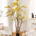 Faux Magnolia Tree 6.8 ft - with 57 Pcs Yellow Artificial Flowers - Tall Artificial Plants Indoor, Large Fake Plant Perfect Potted Magnolia Flower Decor for Living Room, Stairs, Shop, Study Room