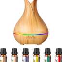 Aromatherapy Diffuser with Essential Oils Included, 150ml Small Cute Aroma Diffuser with 15 Color LED Light&3 Times, Waterless Auto Off Essential Oil Diffusers for Home Bedroom (Wood)