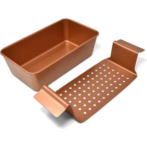 PERLLI Meat Loaf Pan with Drip Tray  2 Pc. 9.8 x 5.7 In. Copper Nonstick Meatloaf Pan with Drain Tray  Large BPA-Free Oven Loaf Pan for Baking, Bread, Cakes, Roasting Meat, & More