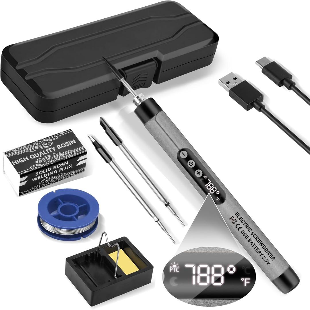 Mini Cordless Soldering Iron Kit, USB Rechargeable Portable Cordless Soldering Iron, LCD Digital Adjustable Temperature Thermostatic Soldering Gun for Home Appliance Repair, DIY (Grey)